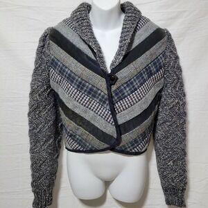VINTAGE Canvasbacks Size M Artsy Patchwork Mixed Print Cropped Jacket
